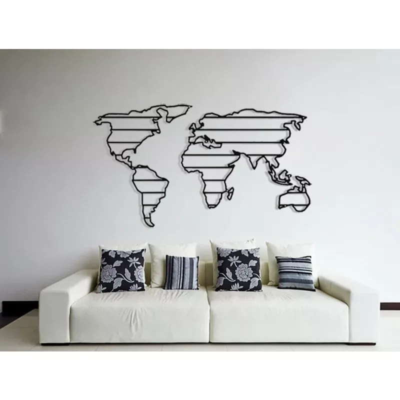 Mapa świata na ścianę metalowa pasy