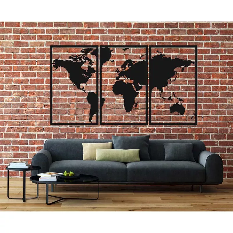 Metalowa dekoracja mapa świata tryptyk