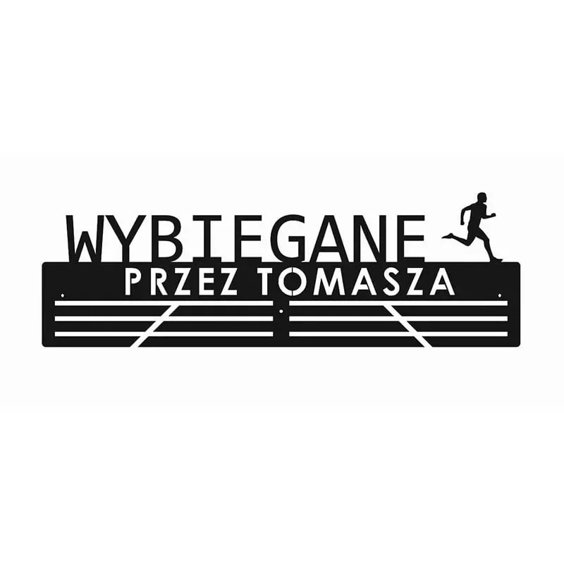 Metalowy wieszak na medale dla biegacza imienny