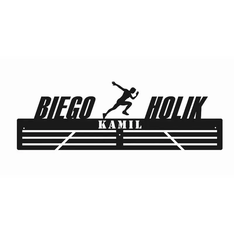 Metalowy wieszak na medale imienny - Biegoholik